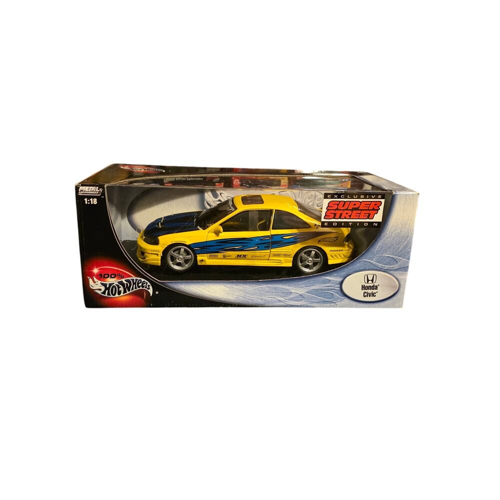 Hot Wheels Super Street Honda Civic 1:18 Yellow Tuner Metal Collection 2002